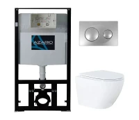 Унитаз с инсталляцией Azario AZ-8010-1000+AZ-8200-0011+AZ-0046N цвет Белый с сиденьем Микролифт и клавишей смыва цвет Хром глянцевый