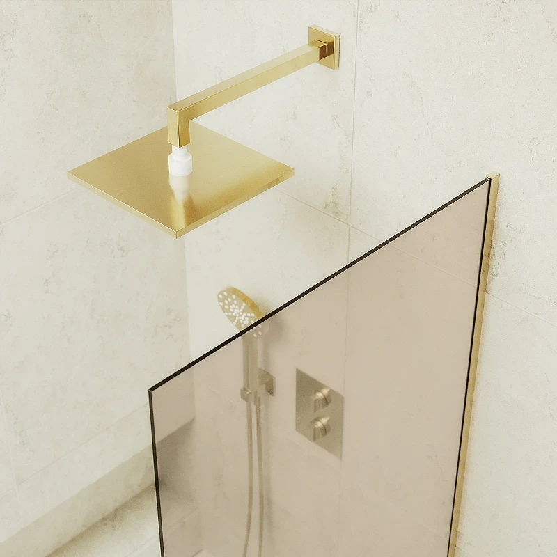 Шторка на ванну Maybah Glass MGV-69-3у 700x1400 в узком профиле Золото стекло бронзовое