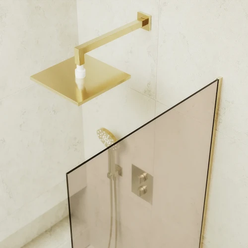 Шторка на ванну Maybah Glass MGV-67-3у 500x1400 в узком профиле Золото стекло бронзовое