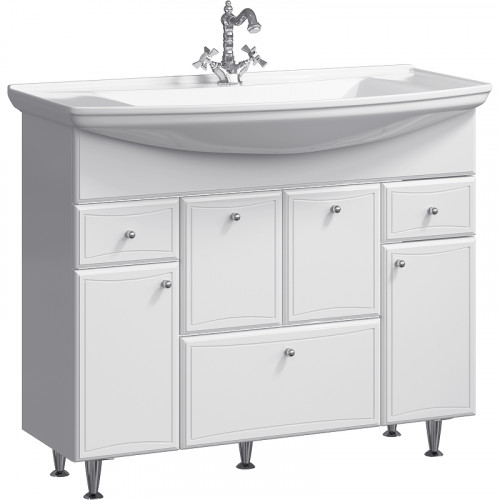 Тумба под раковину Aqwella Барселона 105 BA0110K с бельевой корзиной Белая МДФ / ЛДСП