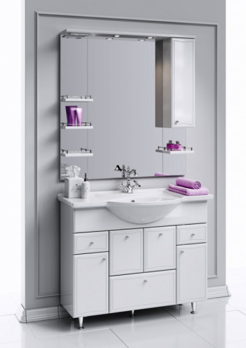 Тумба под раковину Aqwella Барселона 105 BA0110K с бельевой корзиной Белая МДФ / ЛДСП