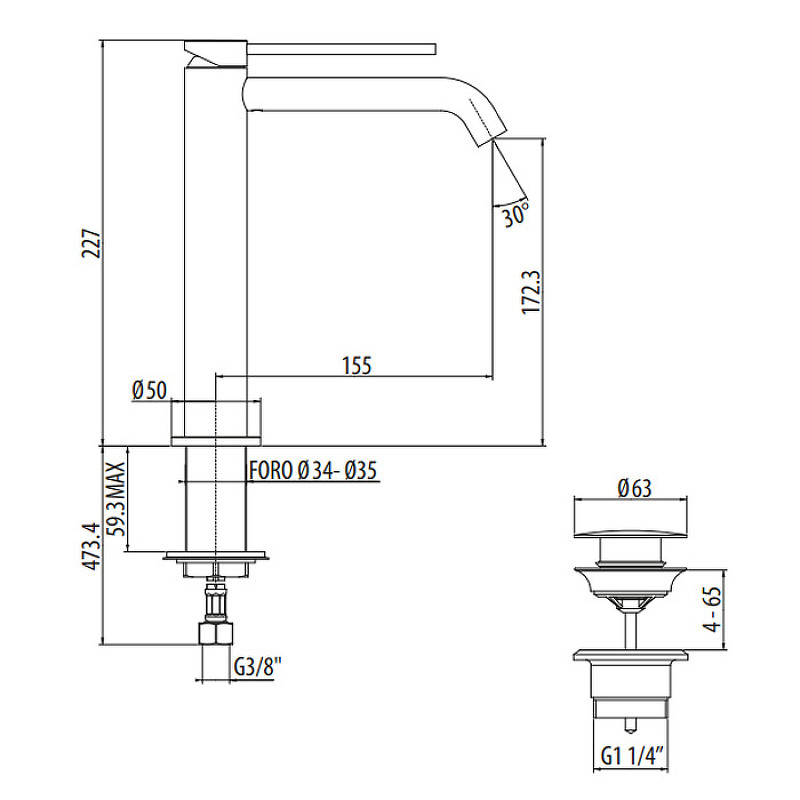 Смеситель для раковины Gattoni Circle Two 9146/91NO Черный матовый латунь