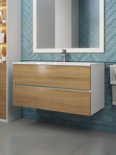 Тумба под раковину Uperwood Barsa 100 293020533 подвесная цвет Белый матовый Дуб сонома