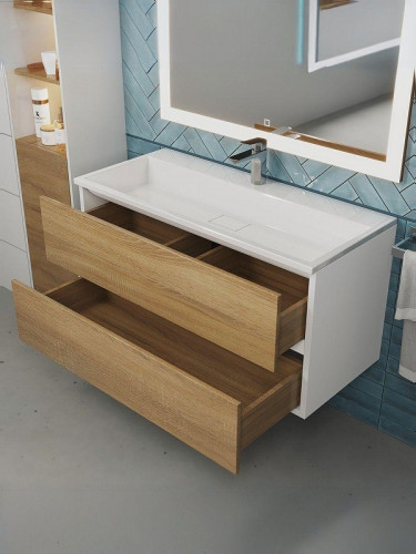 Тумба под раковину Uperwood Barsa 100 293020533 подвесная цвет Белый матовый Дуб сонома