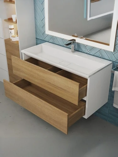 Тумба под раковину Uperwood Barsa 100 293020533 подвесная цвет Белый матовый Дуб сонома