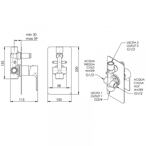 Смеситель для душа Remer Energy EY09L Хром латунь встраиваемый