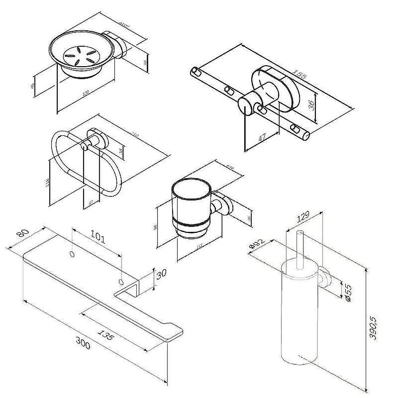Набор аксессуаров для ванной AM.PM Sense L AK74D0606W Хром
