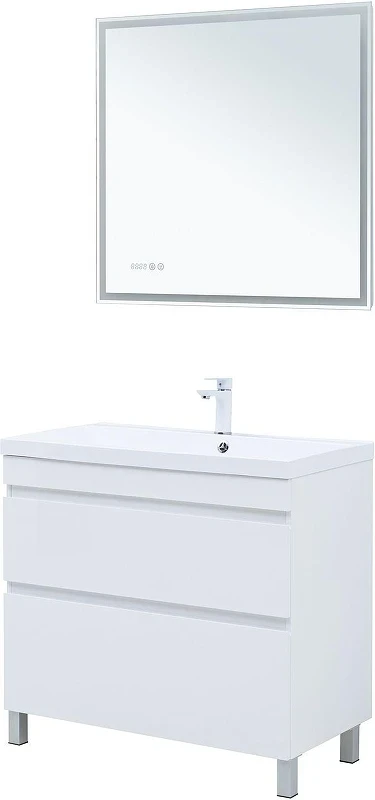Тумба с раковиной Aquanet Нота New 90 345802 цвет Белый глянец