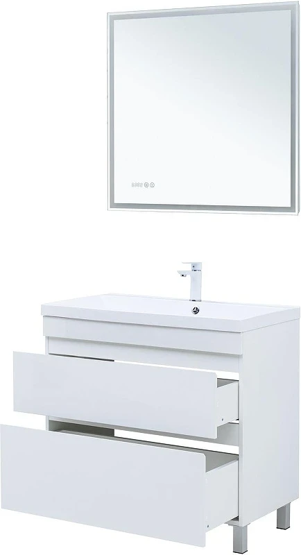 Тумба с раковиной Aquanet Нота New 90 345802 цвет Белый глянец