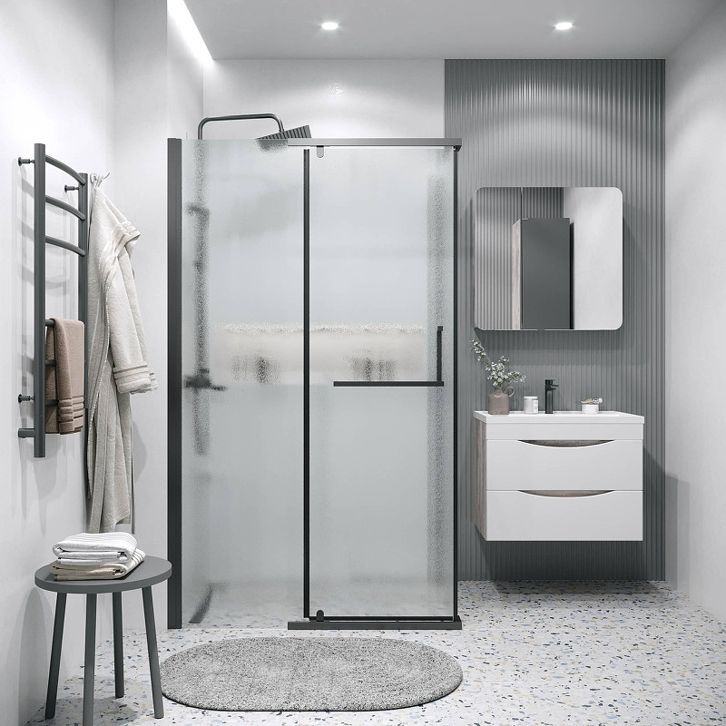 Душевая стенка Grossman Pragma 100 200.K33.03.100.21.02 профиль Черный матовый стекло шиншилла