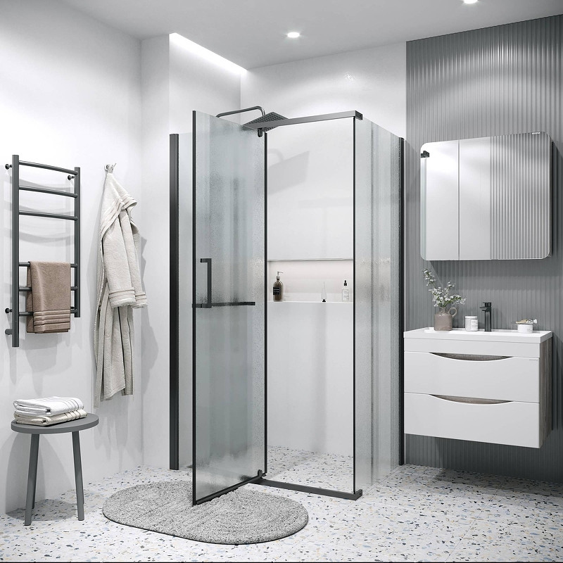 Душевая стенка Grossman Pragma 100 200.K33.03.100.21.02 профиль Черный матовый стекло шиншилла