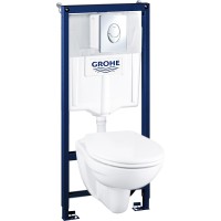 Комплект унитаза с инсталляцией Grohe Solido Perfect 39192000 с кнопкой смыва Хром и сиденьем Микролифт фаянс подвесной