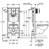 Комплект унитаза с инсталляцией Grohe Solido Perfect 39192000 с кнопкой смыва Хром и сиденьем Микролифт фаянс подвесной
