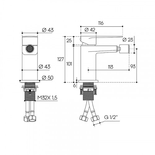 Смеситель для биде Aqueduto LINHA LIN0545 цвет Оружейная сталь