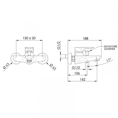 Смеситель для ванны Remer Infinity I05NP Никель брашированный латунь на стену