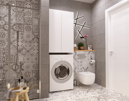 Шкаф пенал 1MarKa Lock 67Н Ц0000012066 над стиральной машиной Белый МДФ / ЛДСП