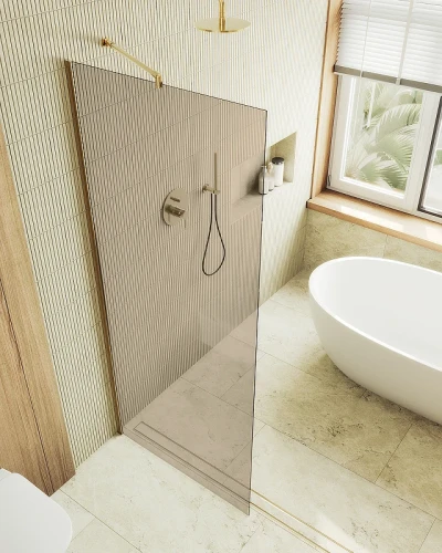 Душевая перегородка Maybah Glass MGD-691-3ш 890x1950 в широком профиле Золото стекло бронзовое