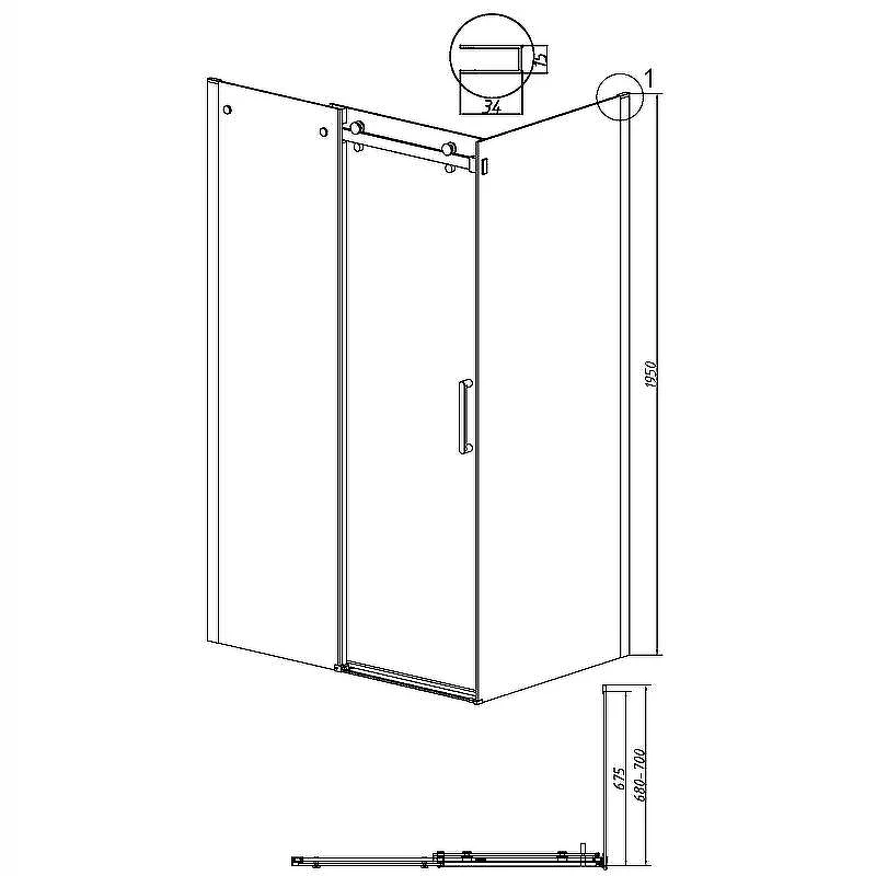 Душевая стенка Grossman Classic 70 200.K33.04.70.21.00 профиль Черный матовый стекло прозрачное
