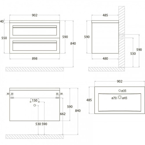 Тумба под раковину Art&amp;Max AM-Platino-900-2C-SO-TM подвесная Бирюзовая матовая МДФ / ЛДСП