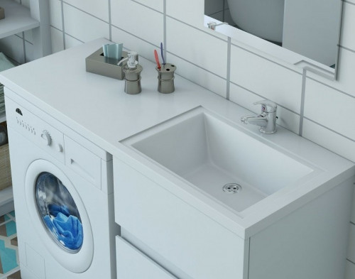 Раковина Эстет Даллас 120 R ФР-00001528 с местом под стиральную машину Белая искусственный камень (литьевой мрамор) с местом под стиральную машину, полувстраиваемая