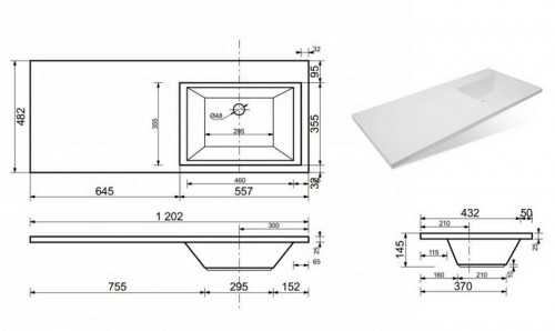 Раковина Эстет Даллас 120 R ФР-00001528 с местом под стиральную машину Белая искусственный камень (литьевой мрамор) с местом под стиральную машину, полувстраиваемая