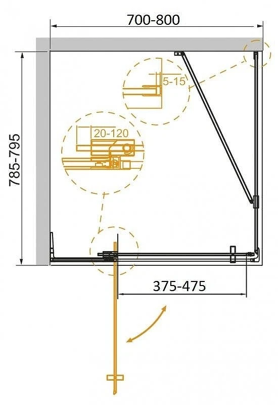 Душевой уголок Cezares Slider 80x80 SLIDER-AH-1-80-70/80-BR-GM профиль цвет Оружейная сталь стекло бронзовое
