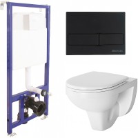 Комплект унитаза Damixa Jupiter DX77C1738SC с инсталляцией Berges Novum L5 040215 с сиденьем Микролифт и Черной матовой клавишей смыва фарфор подвесной