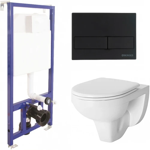 Комплект унитаза Damixa Jupiter DX77C1738SC с инсталляцией Berges Novum L5 040215 с сиденьем Микролифт и Черной матовой клавишей смыва фарфор подвесной