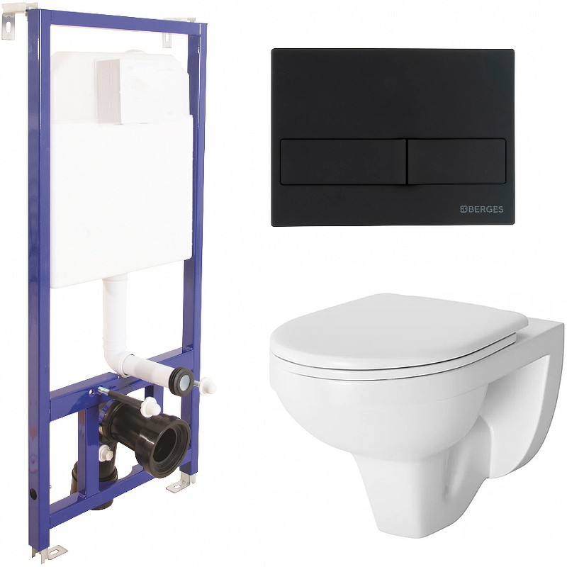 Комплект унитаза Damixa Jupiter DX77C1738SC с инсталляцией Berges Novum L5 040215 с сиденьем Микролифт и Черной матовой клавишей смыва фарфор подвесной