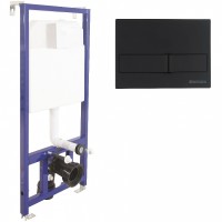 Комплект унитаза Damixa Jupiter DX77C1738SC с инсталляцией Berges Novum L5 040215 с сиденьем Микролифт и Черной матовой клавишей смыва фарфор подвесной