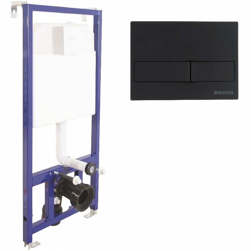 Комплект унитаза Damixa Jupiter DX77C1738SC с инсталляцией Berges Novum L5 040215 с сиденьем Микролифт и Черной матовой клавишей смыва фарфор подвесной