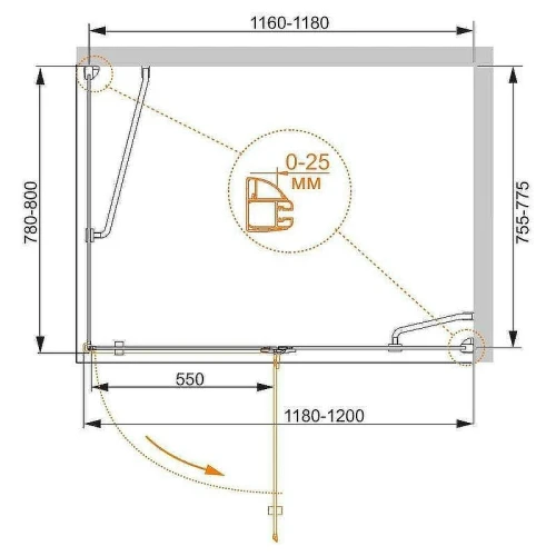 Душевой уголок Cezares Bergamo 120x80 R BERGAMO-W-AH-1-120/80-C-Cr-R профиль Хром стекло прозрачное