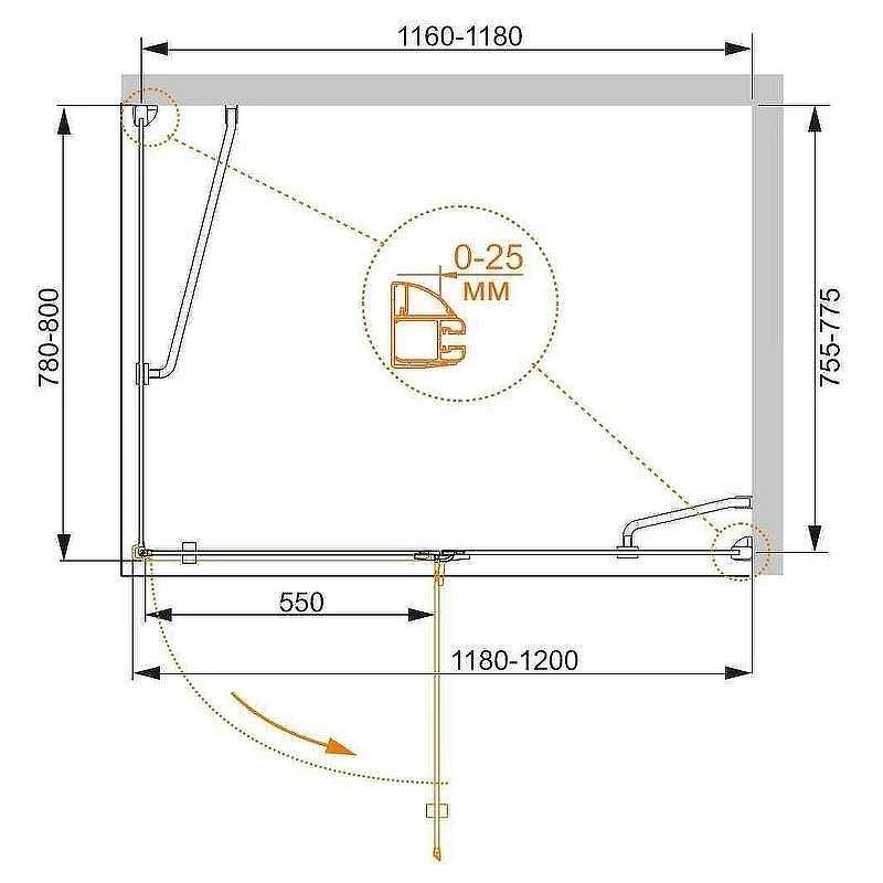 Душевой уголок Cezares Bergamo 120x80 R BERGAMO-W-AH-1-120/80-C-Cr-R профиль Хром стекло прозрачное