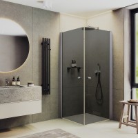 Душевой уголок Maybah Glass MGY-1300-5 900x900x1980 на монопетлях Хром матовый стекло графитовое