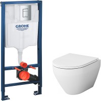 Комплект унитаза AM.PM Spirit FlashClean C701700WH+C707857WH с инсталляцией Grohe Rapid SL 38772001 с сиденьем Микролифт и клавишей смыва Хром фарфор подвесной