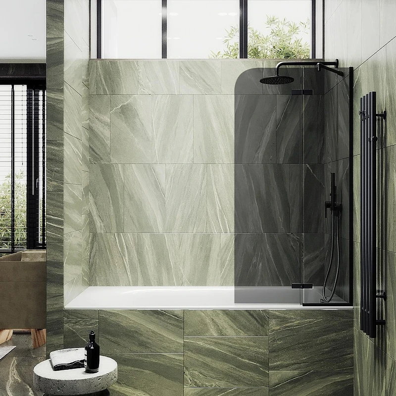 Шторка для ванны Maybah Glass MGV-659-6 690х1400 поворотная с добором Черный стекло графитовое