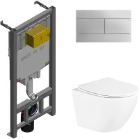 Комплект унитаза BelBagno Uno BB3105CHR/SC с сиденьем Микролифт и инсталляцией Jacob Delafon E29025-NF+E4316-CP с клавишей смыва Хром фаянс подвесной