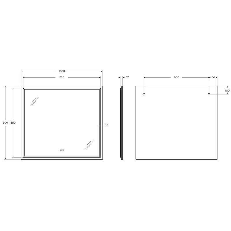 Зеркало Cezares Interni 100 CZR-SPC-INT-1000-900-LED-TCH-WARM-TIT с подсветкой Титан с сенсорным выключателем и подогревом МДФ / ЛДСП, стекло