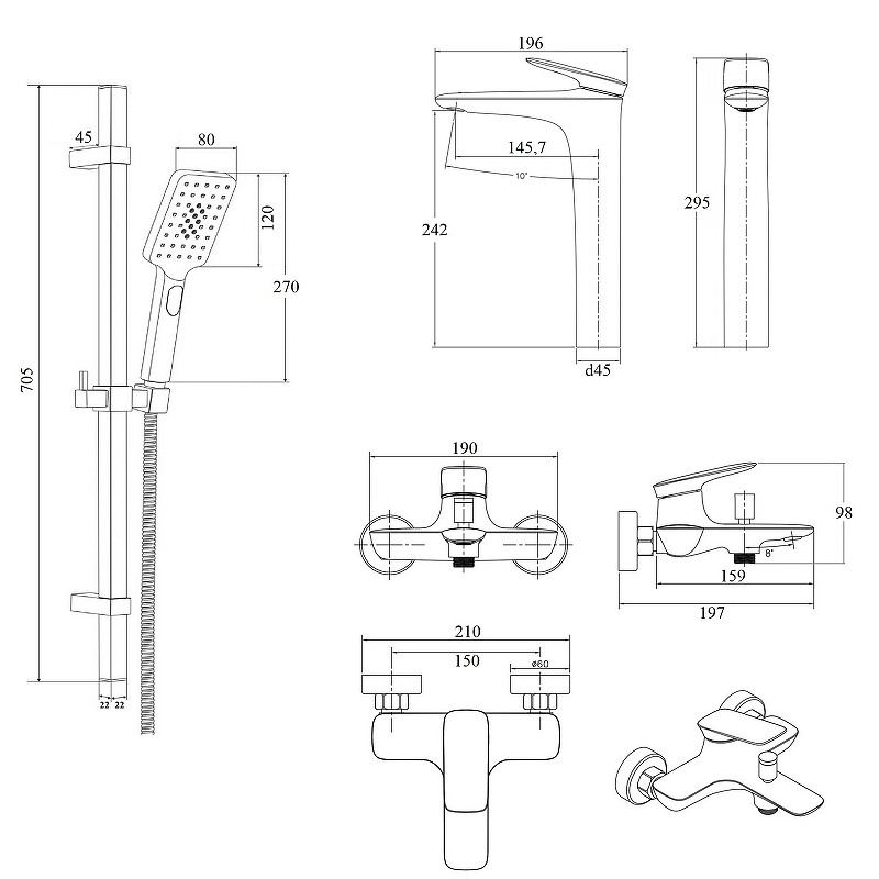 Комплект смесителей Bond Cube B03-5788 Черный матовый латунь