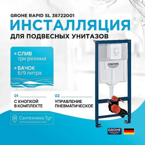 Инсталляция для унитаза Grohe Rapid SL 38722001 с Белой клавишей смыва