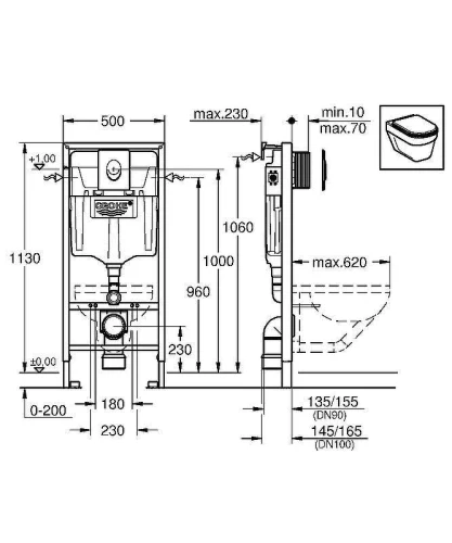 Инсталляция для унитаза Grohe Rapid SL 38722001 с Белой клавишей смыва
