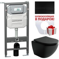 Комплект унитаза с инсталляцией Ceramicanova Metropol CN4002MB_1002B_1000 с сиденьем Микролифт и Черной матовой клавишей смыва фарфор подвесной