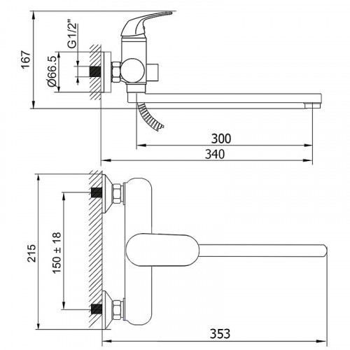 Смеситель для ванны Melodia della vita Jive MDV35441 универсальный Хром