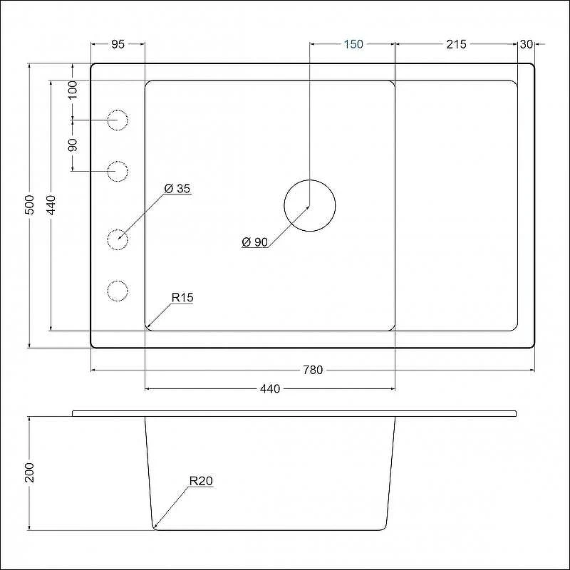 Кухонная мойка Emar Quartz 78 EMQ-1780.Q цвет Алмаз