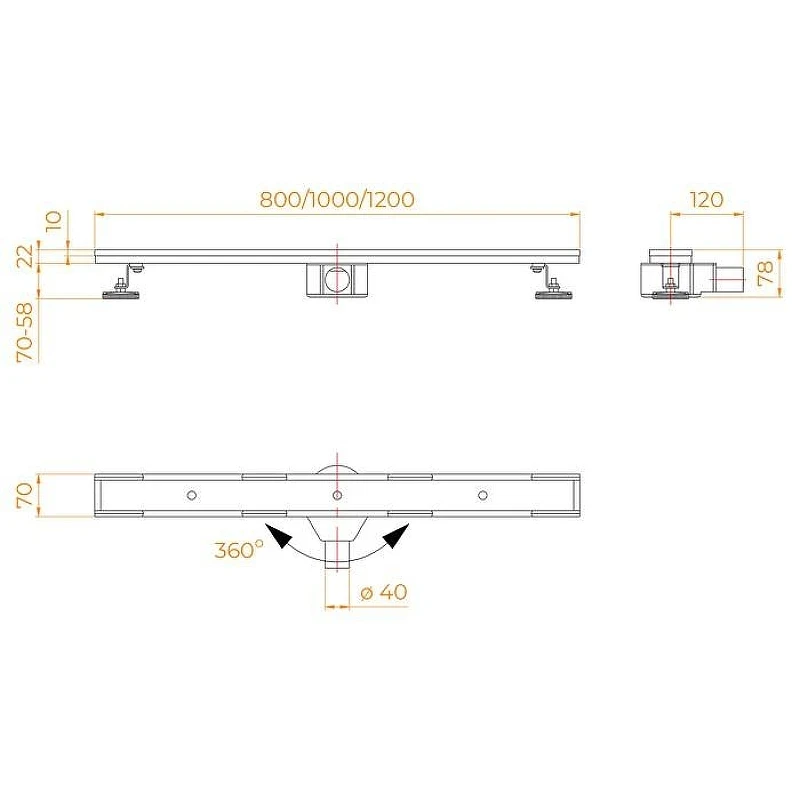 Душевой лоток RGW SDR-08B-120 21210812-014 с Черной матовой решеткой / под плитку