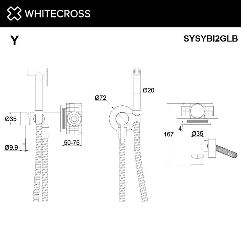 Гигиенический душ со смесителем Whitecross Y brushed gold 2-SYSYBI2GLB цвет Золото брашированное