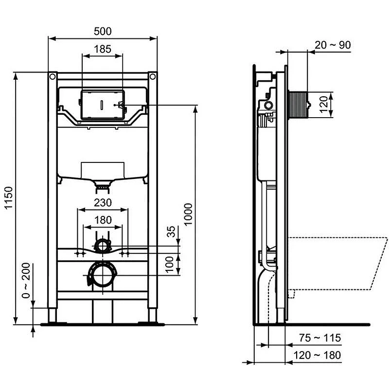 Унитаз с инсталляцией Ideal Standard Connect Air Prosys R031001 с сиденьем Микролифт и клавишей смыва Хром