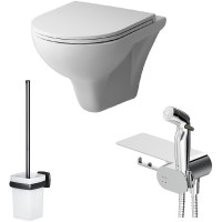 Унитаз AM.PM Gem FlashClean CK90H0203W подвесной с гигиеническим душем и ершиком с сиденьем Микролифт фарфор подвесной