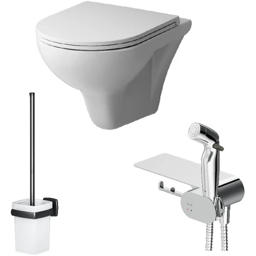 Унитаз AM.PM Gem FlashClean CK90H0203W подвесной с гигиеническим душем и ершиком с сиденьем Микролифт фарфор подвесной