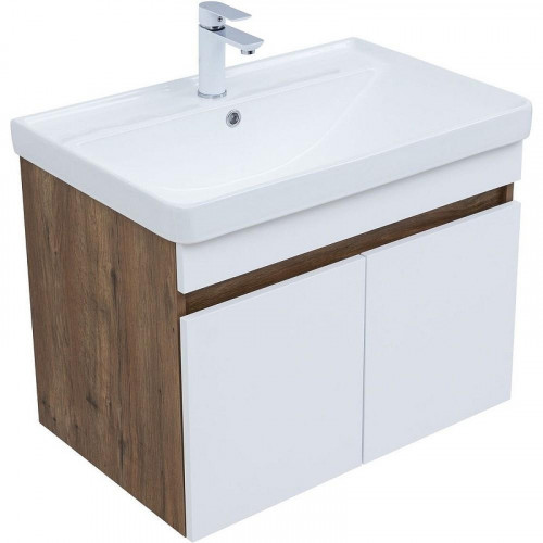 Тумба под раковину Aquanet Оптима 80 344793 подвесная Дуб рустикальный Белый сатин